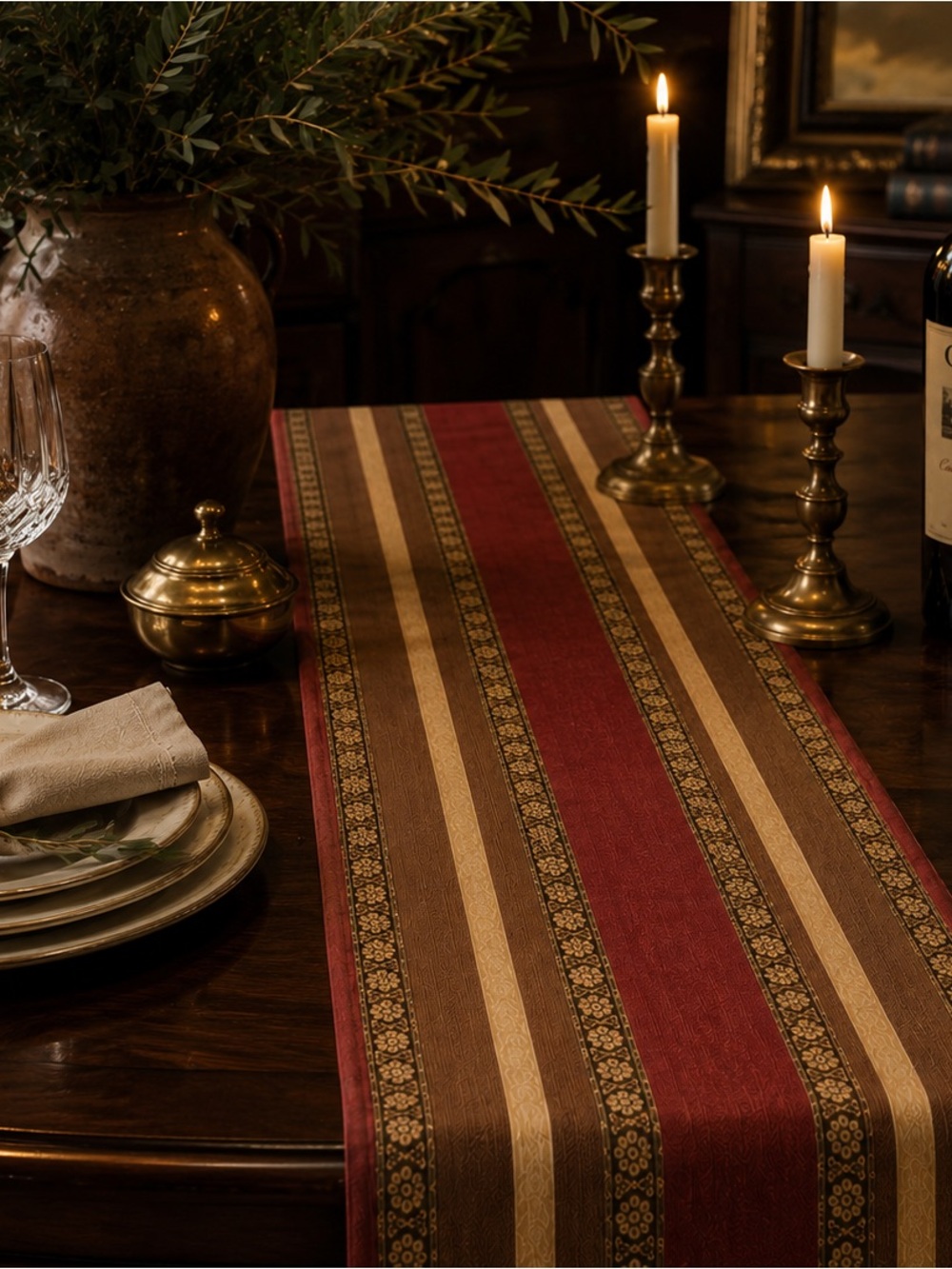 Handmade Cotton Table Runner Rustic Tuscan Old Money Decor